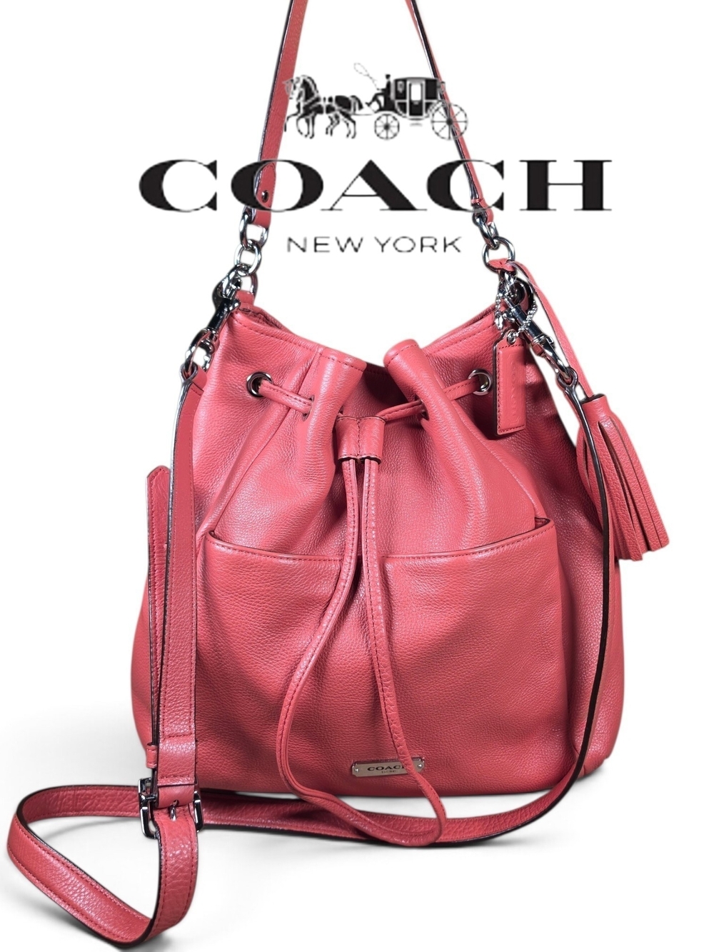 Coach Avery Leather Drawstring Bucket Bag w/ Tassel (Retail $358)